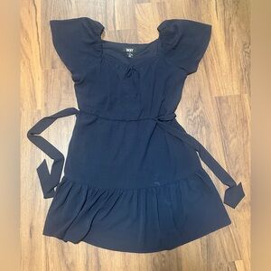 DKNY Navy Blue Ruffle Waist Tie Dress